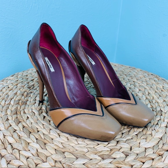 Miu Miu Shoes - Miu Miu size 38 Tri Color Brown Leather Heels